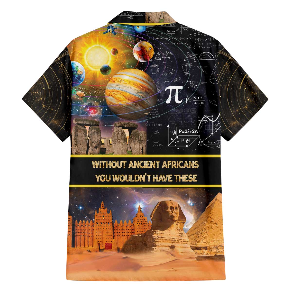 Ancient African Achievements Family Matching Off The Shoulder Long Sleeve Dress and Hawaiian Shirt Egyptian Pyramids Galaxy