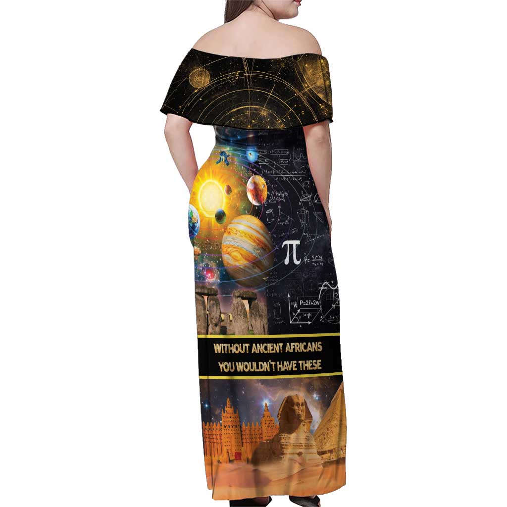 Ancient African Achievements Family Matching Off Shoulder Maxi Dress and Hawaiian Shirt Egyptian Pyramids Galaxy