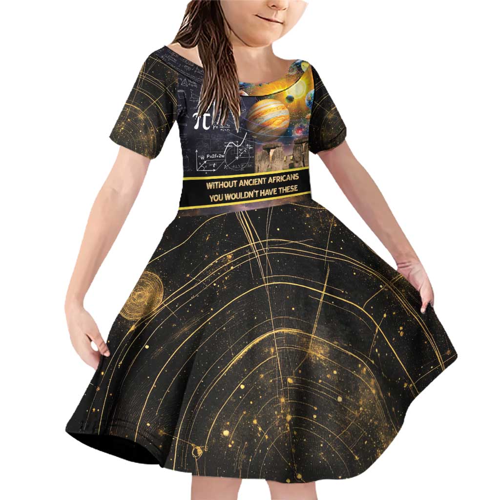 Ancient African Achievements Family Matching Off Shoulder Short Dress and Hawaiian Shirt Egyptian Pyramids Galaxy