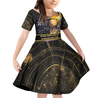 Ancient African Achievements Family Matching Off Shoulder Short Dress and Hawaiian Shirt Egyptian Pyramids Galaxy