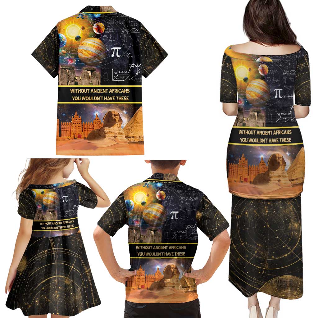 Ancient African Achievements Family Matching Puletasi and Hawaiian Shirt Egyptian Pyramids Galaxy