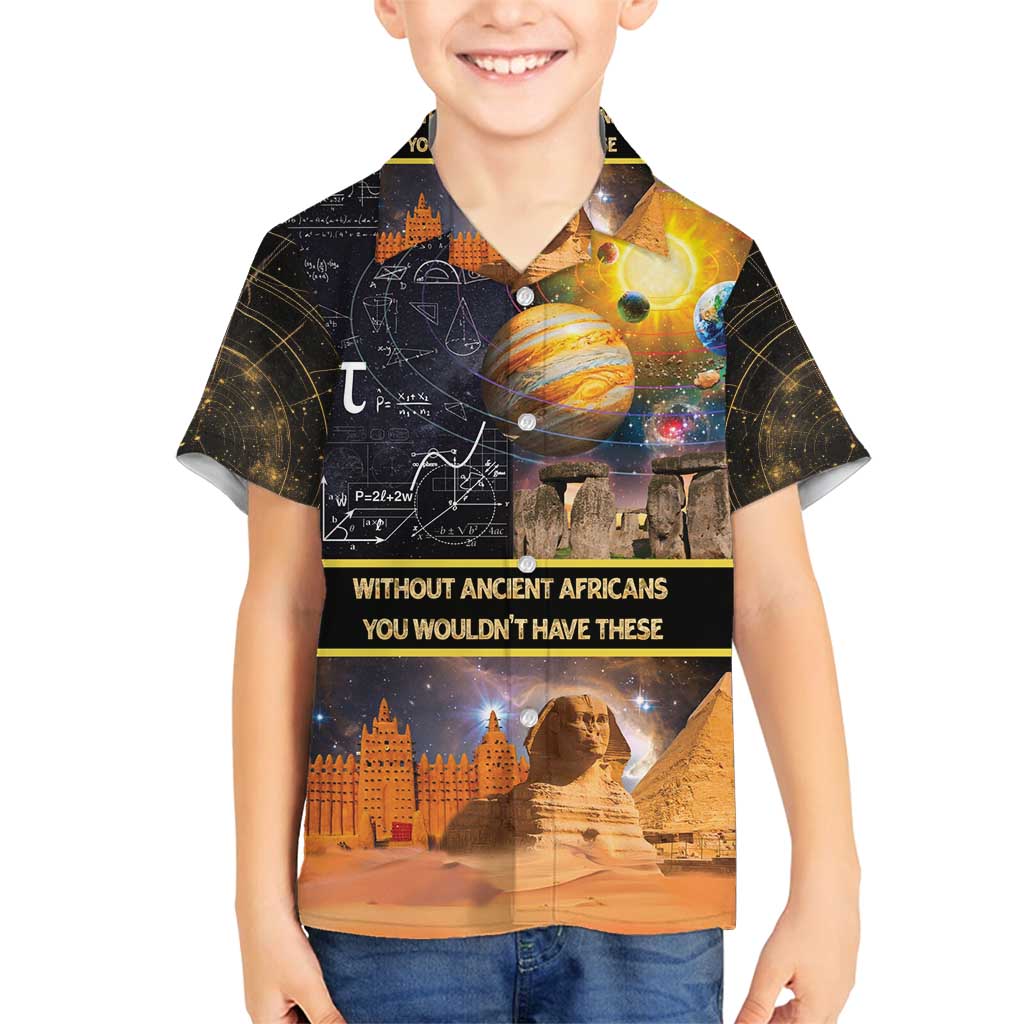 Ancient African Achievements Family Matching Puletasi and Hawaiian Shirt Egyptian Pyramids Galaxy