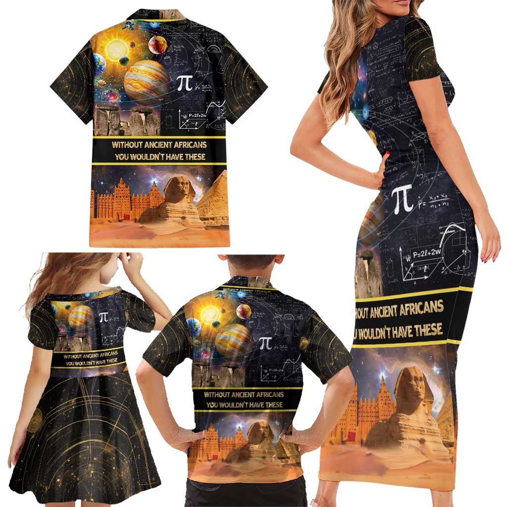 Ancient African Achievements Family Matching Short Sleeve Bodycon Dress and Hawaiian Shirt Egyptian Pyramids Galaxy