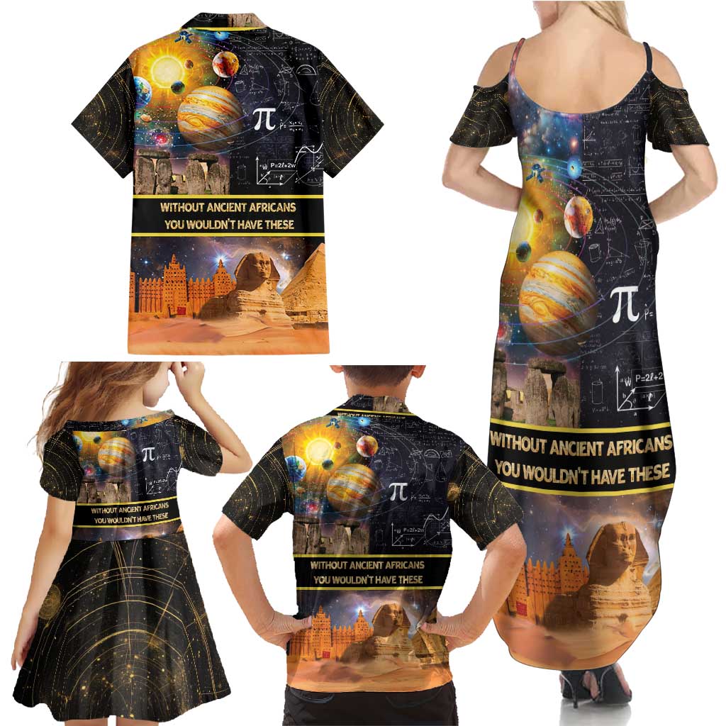 Ancient African Achievements Family Matching Summer Maxi Dress and Hawaiian Shirt Egyptian Pyramids Galaxy