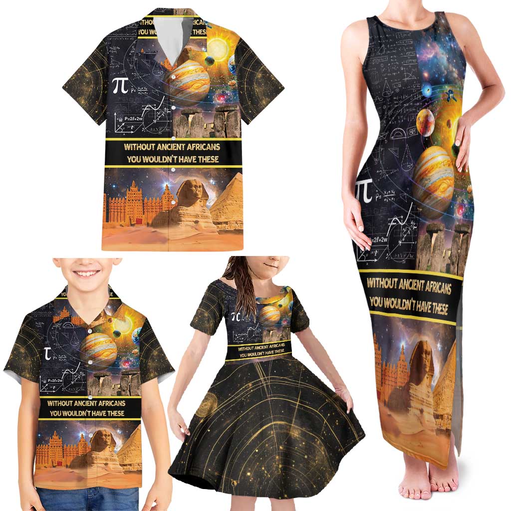 Ancient African Achievements Family Matching Tank Maxi Dress and Hawaiian Shirt Egyptian Pyramids Galaxy