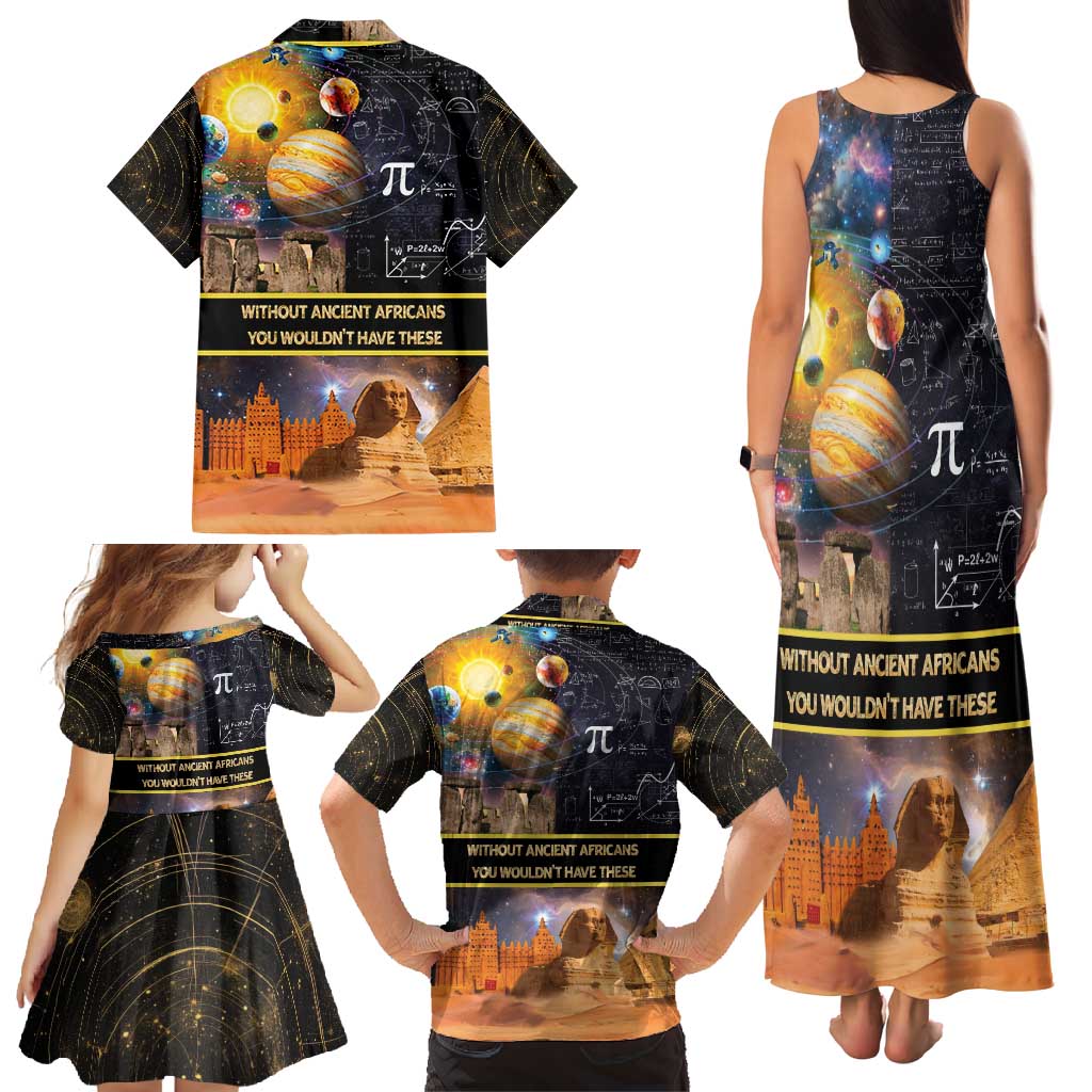 Ancient African Achievements Family Matching Tank Maxi Dress and Hawaiian Shirt Egyptian Pyramids Galaxy
