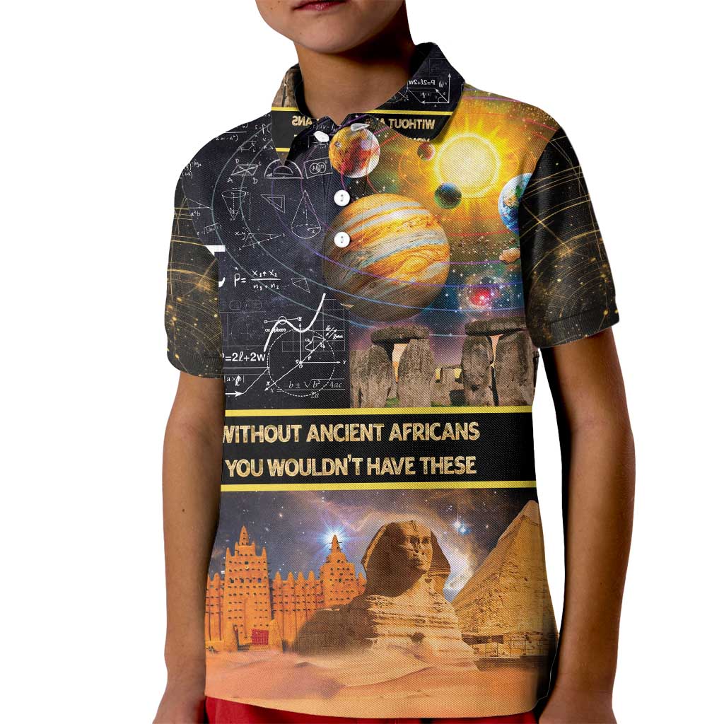 Ancient African Achievements Kid Polo Shirt Egyptian Pyramids Galaxy