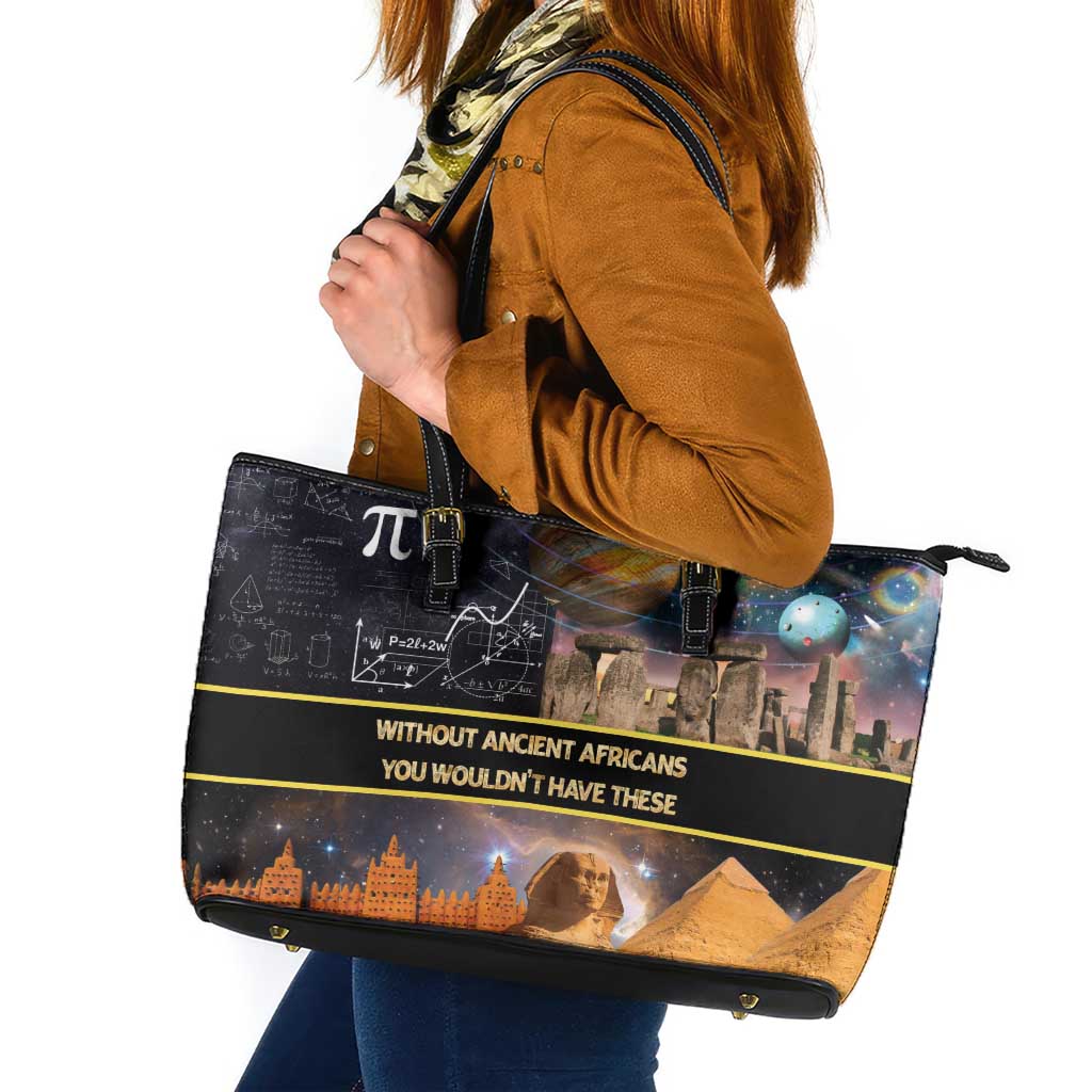 Ancient African Achievements Leather Tote Bag Egyptian Pyramids Galaxy
