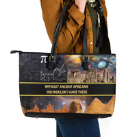 Ancient African Achievements Leather Tote Bag Egyptian Pyramids Galaxy