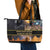 Ancient African Achievements Leather Tote Bag Egyptian Pyramids Galaxy