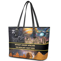 Ancient African Achievements Leather Tote Bag Egyptian Pyramids Galaxy