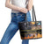 Ancient African Achievements Leather Tote Bag Egyptian Pyramids Galaxy