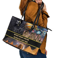 Ancient African Achievements Leather Tote Bag Egyptian Pyramids Galaxy