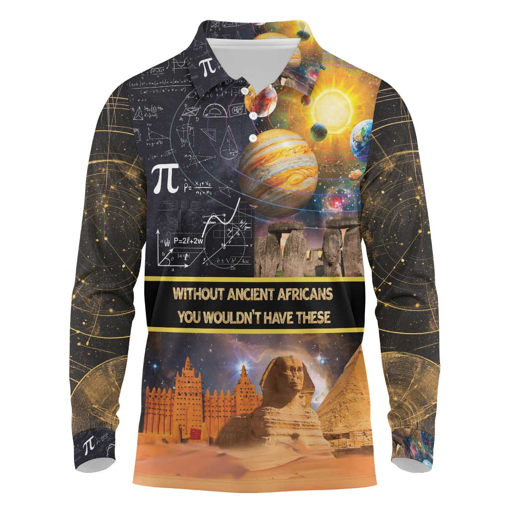 Ancient African Achievements Long Sleeve Polo Shirt Egyptian Pyramids Galaxy