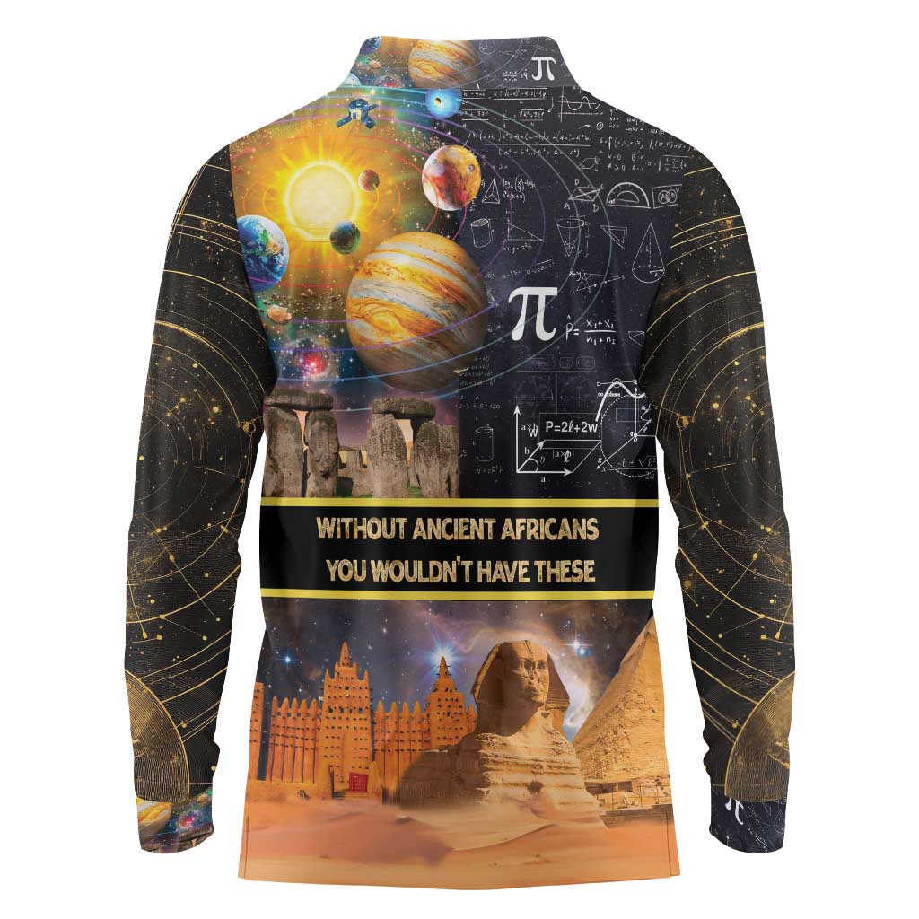 Ancient African Achievements Long Sleeve Polo Shirt Egyptian Pyramids Galaxy