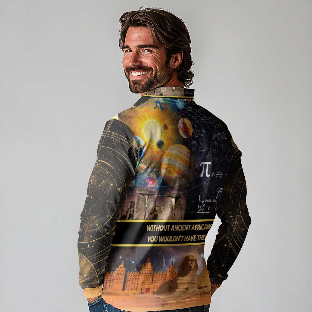 Ancient African Achievements Long Sleeve Polo Shirt Egyptian Pyramids Galaxy