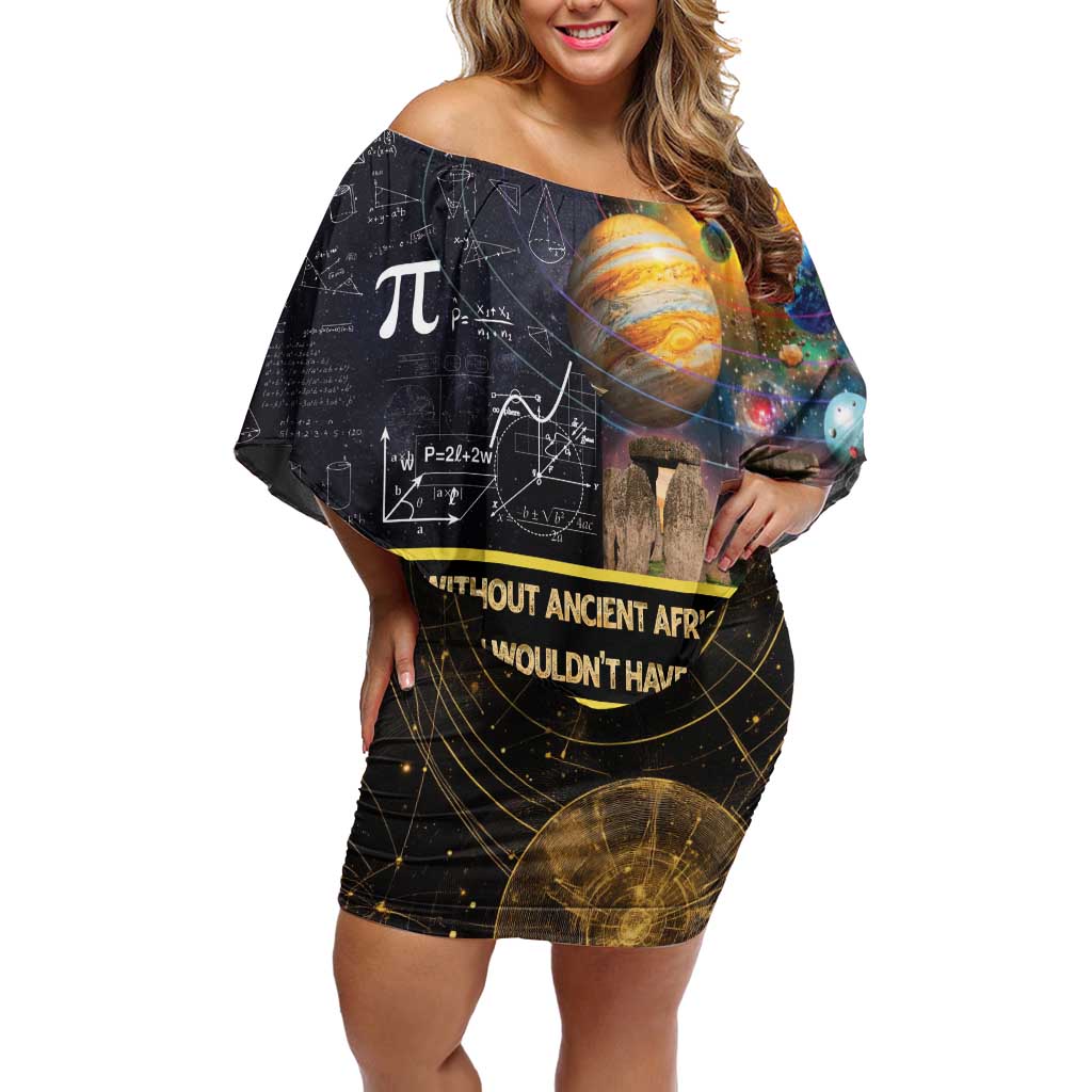 Ancient African Achievements Off Shoulder Short Dress Egyptian Pyramids Galaxy