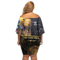 Ancient African Achievements Off Shoulder Short Dress Egyptian Pyramids Galaxy