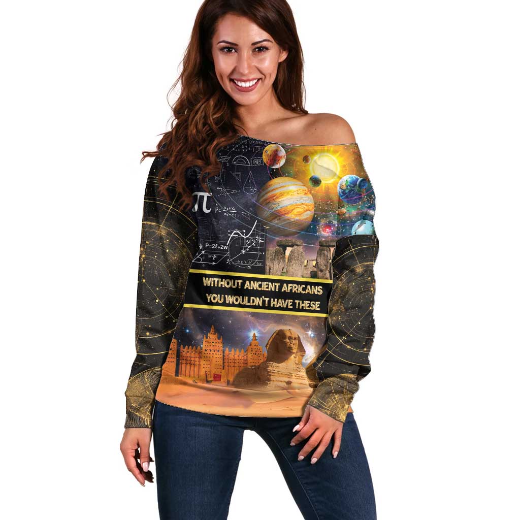 Ancient African Achievements Off Shoulder Sweater Egyptian Pyramids Galaxy