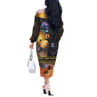 Ancient African Achievements Off The Shoulder Long Sleeve Dress Egyptian Pyramids Galaxy