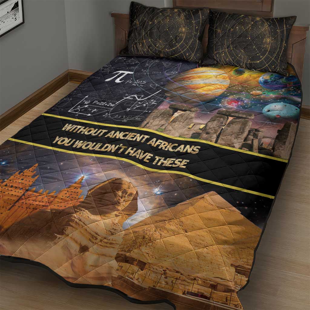 Ancient African Achievements Quilt Bed Set Egyptian Pyramids Galaxy