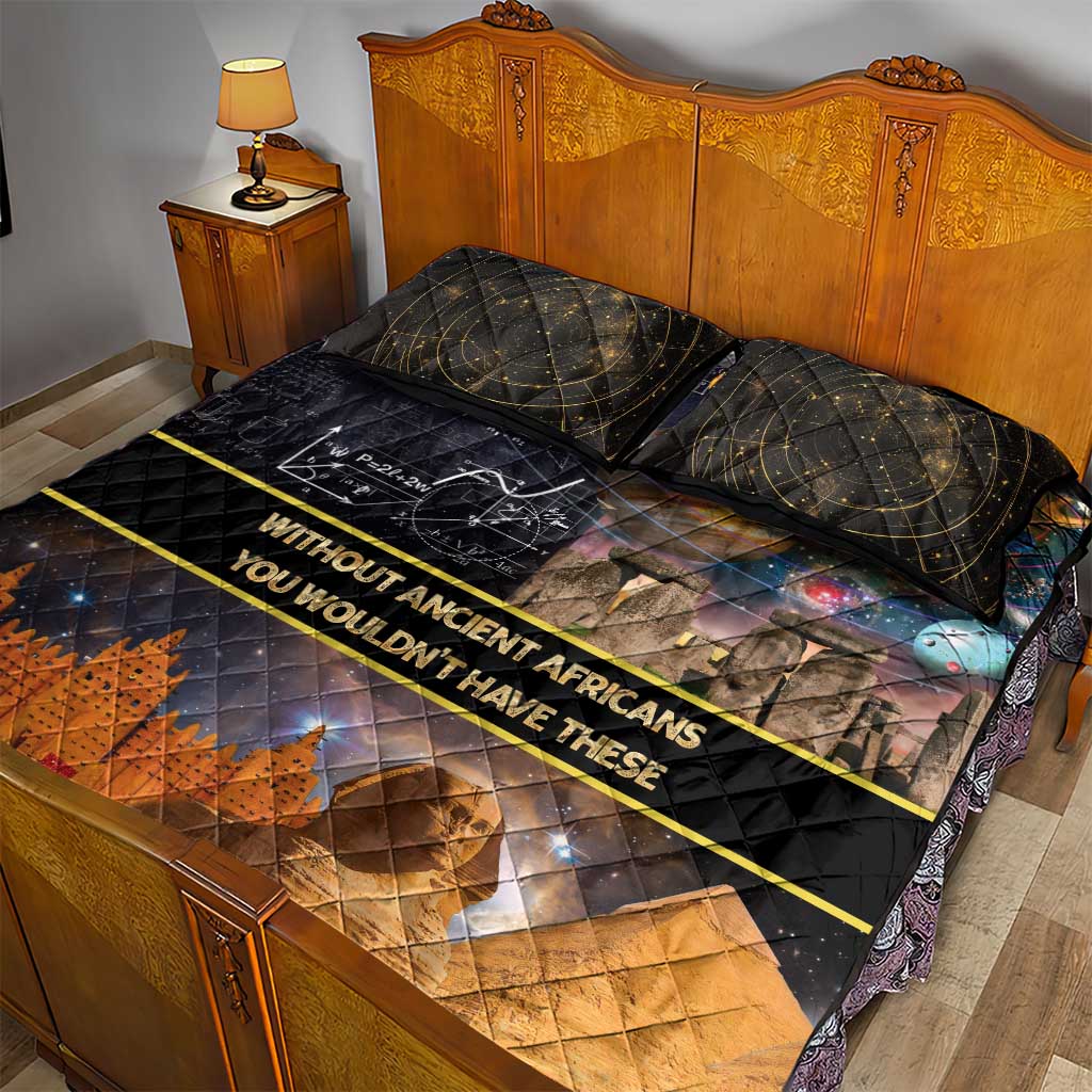 Ancient African Achievements Quilt Bed Set Egyptian Pyramids Galaxy