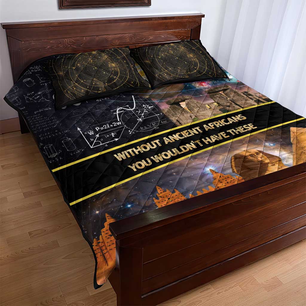 Ancient African Achievements Quilt Bed Set Egyptian Pyramids Galaxy