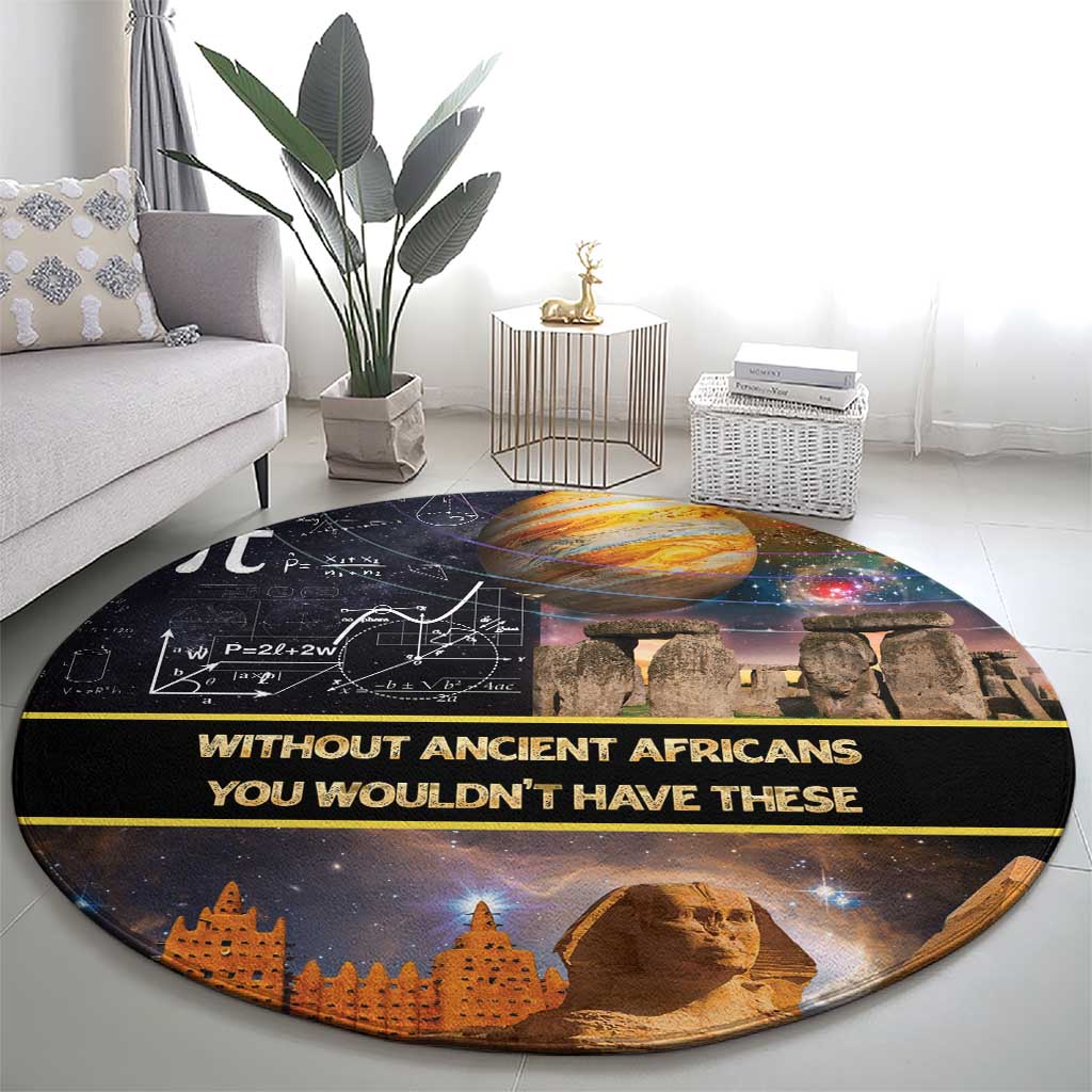 Ancient African Achievements Round Carpet Egyptian Pyramids Galaxy