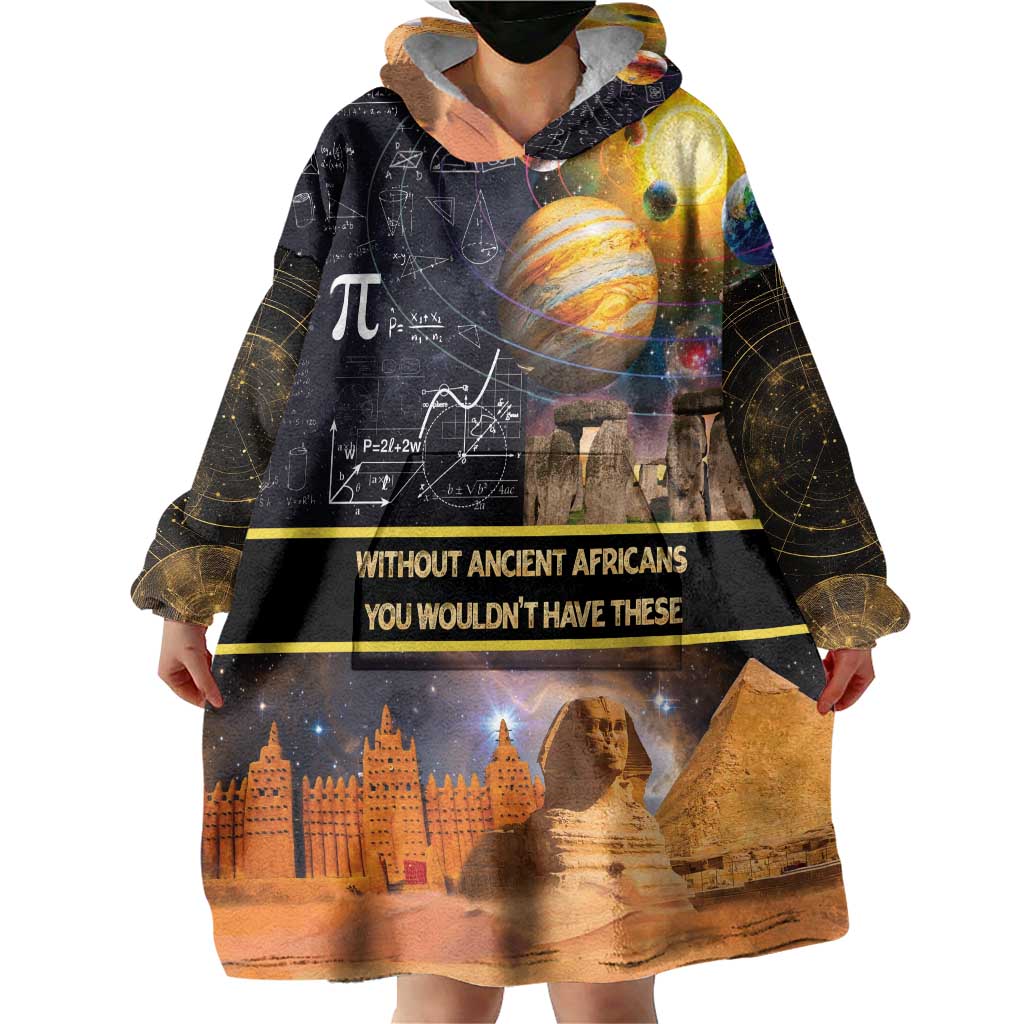 Ancient African Achievements Wearable Blanket Hoodie Egyptian Pyramids Galaxy