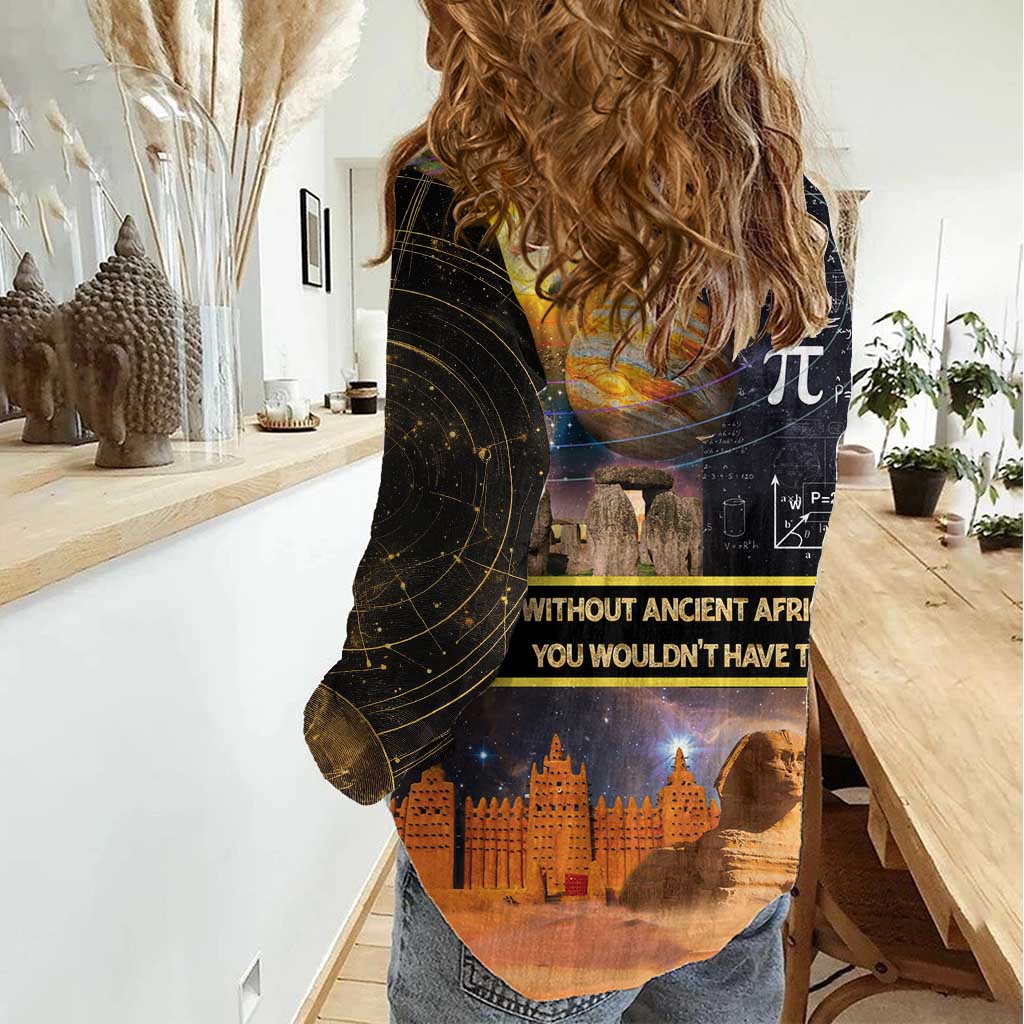 Ancient African Achievements Women Casual Shirt Egyptian Pyramids Galaxy