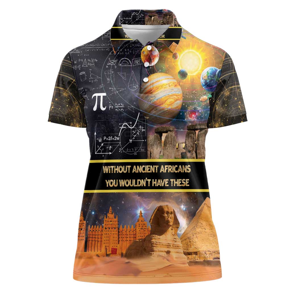 Ancient African Achievements Women Polo Shirt Egyptian Pyramids Galaxy