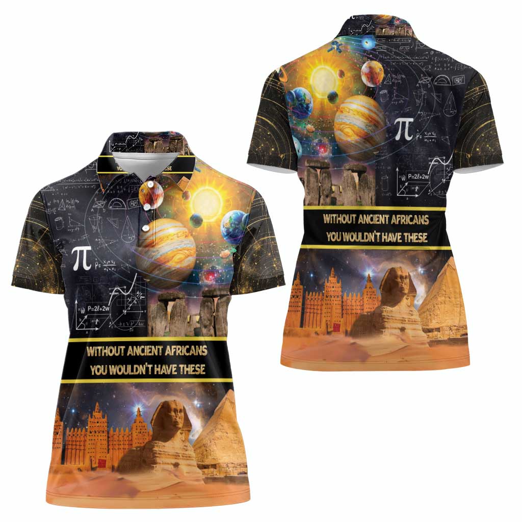 Ancient African Achievements Women Polo Shirt Egyptian Pyramids Galaxy