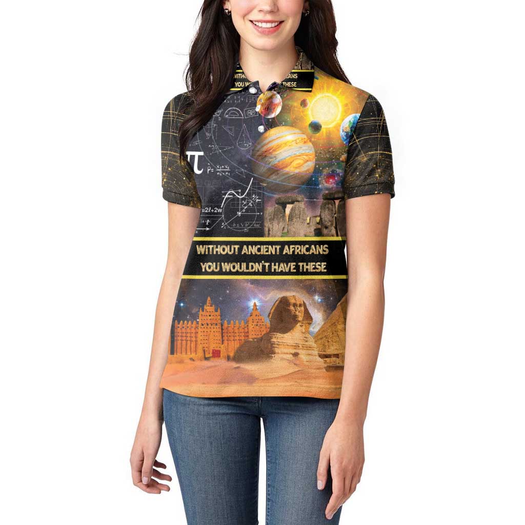Ancient African Achievements Women Polo Shirt Egyptian Pyramids Galaxy