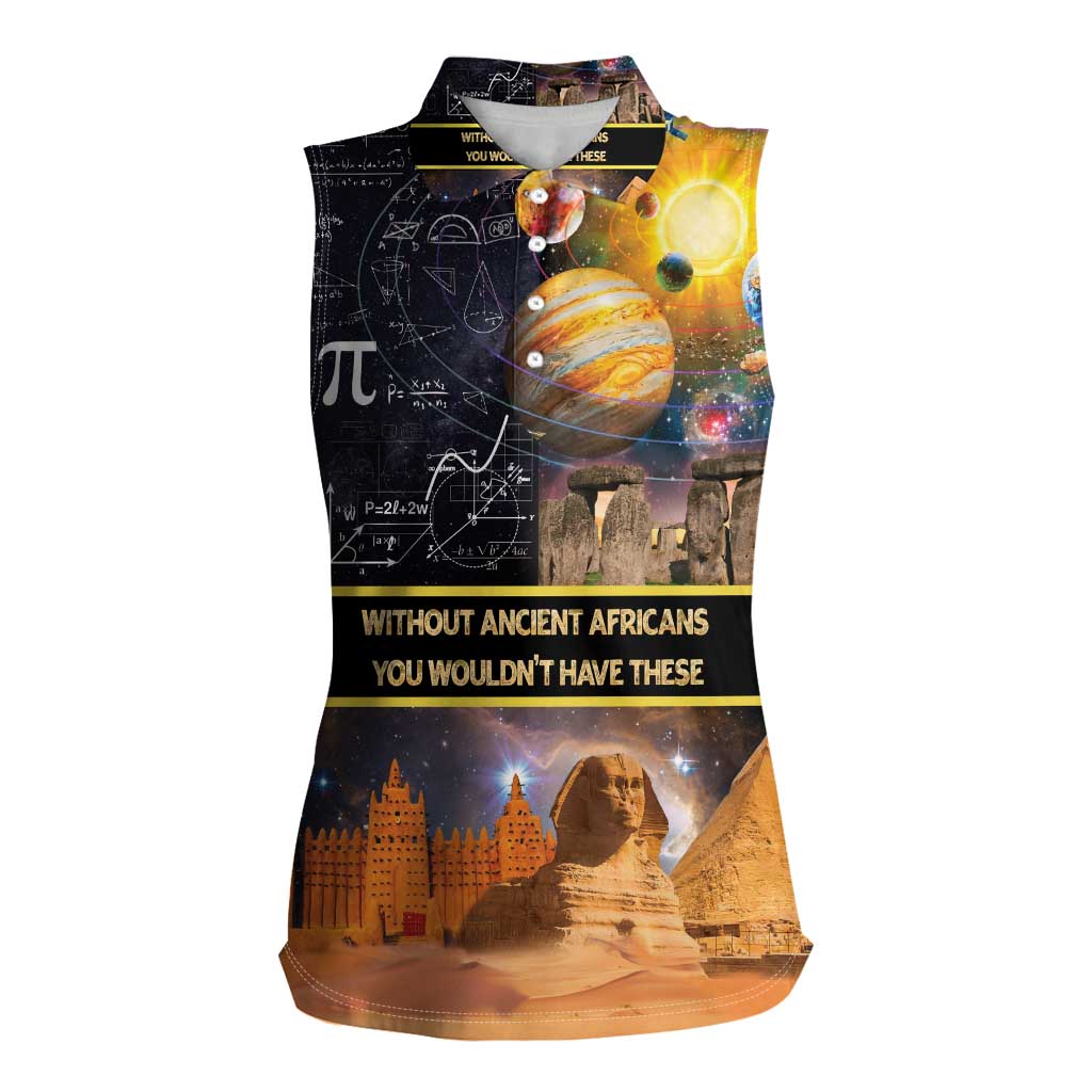 Ancient African Achievements Women Sleeveless Polo Shirt Egyptian Pyramids Galaxy