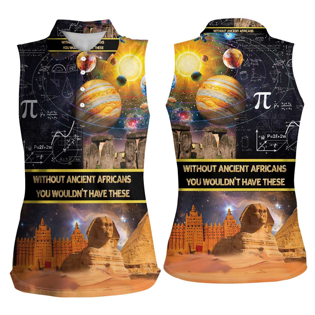 Ancient African Achievements Women Sleeveless Polo Shirt Egyptian Pyramids Galaxy