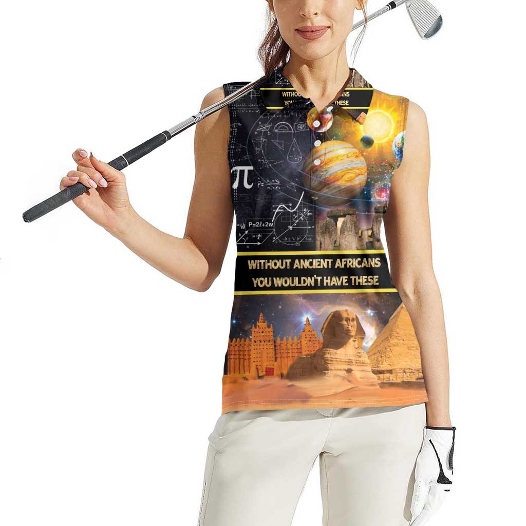 Ancient African Achievements Women Sleeveless Polo Shirt Egyptian Pyramids Galaxy