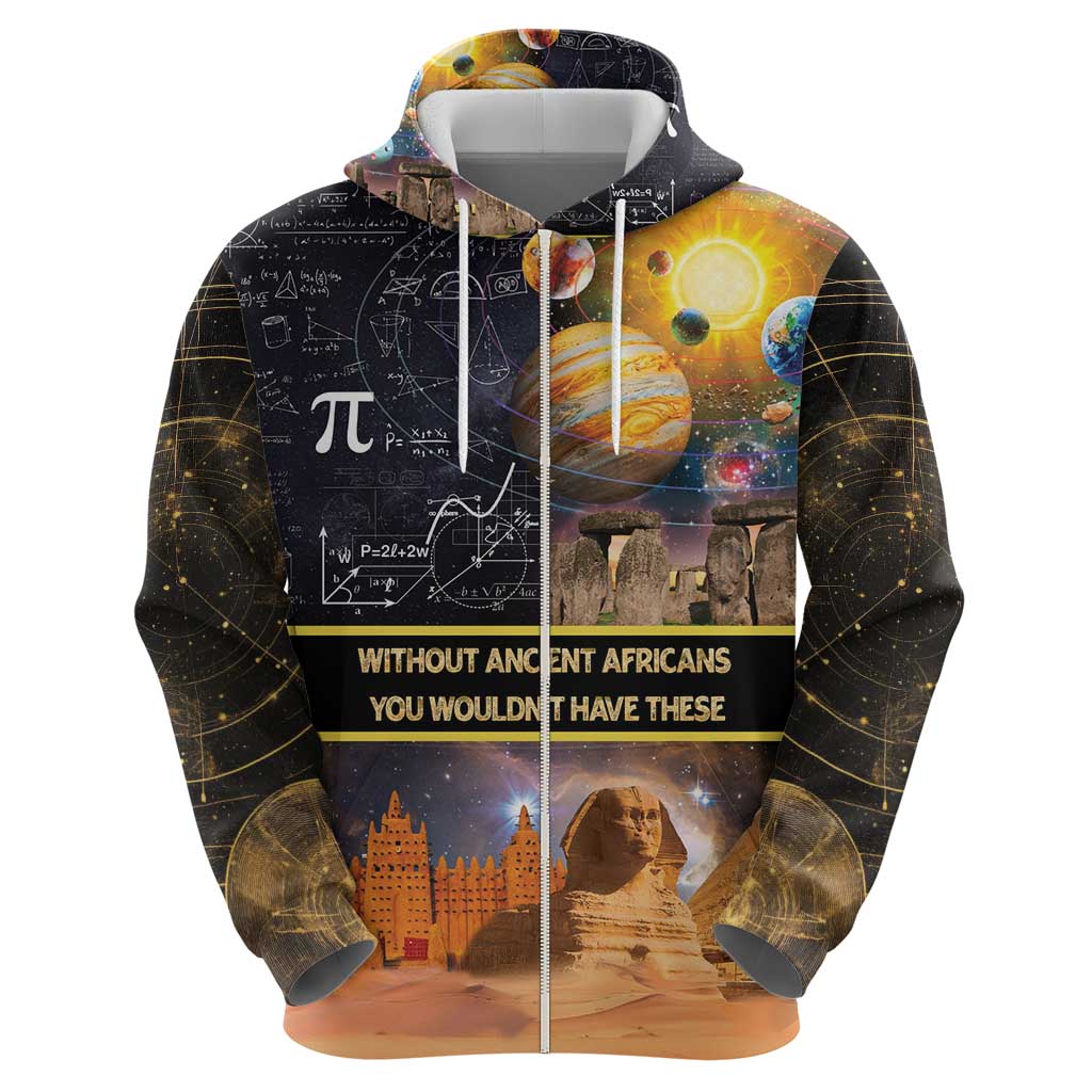 Ancient African Achievements Zip Hoodie Egyptian Pyramids Galaxy