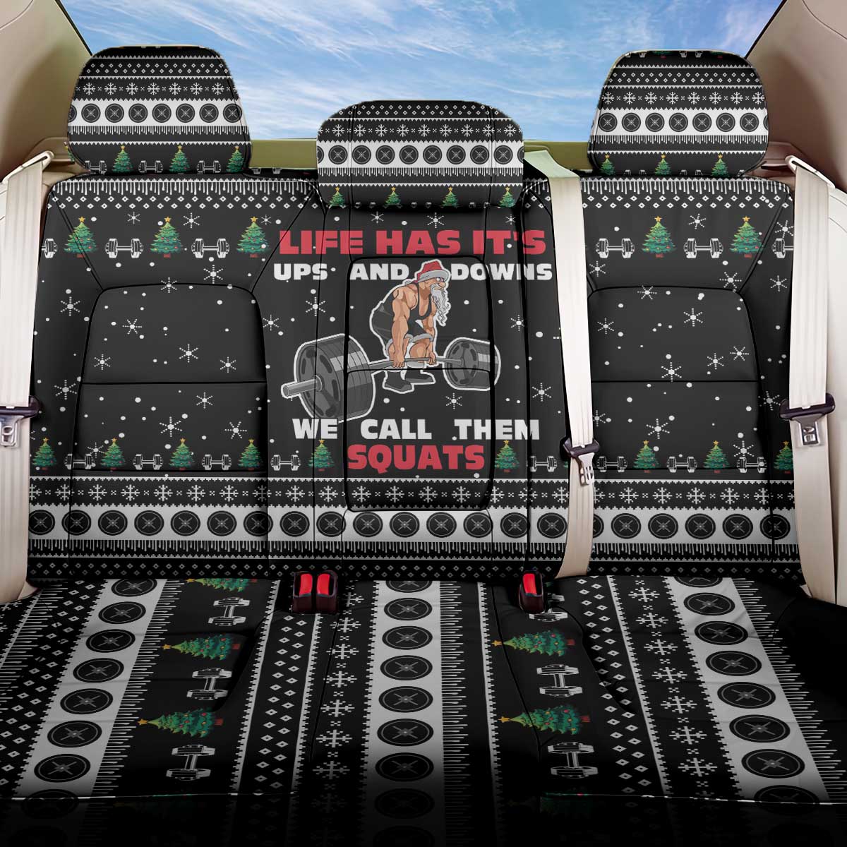 Santa Claus Love Gym Back Car Seat Cover Christmas Santa Does Weightlifting DT04 - Wonder Print Shop