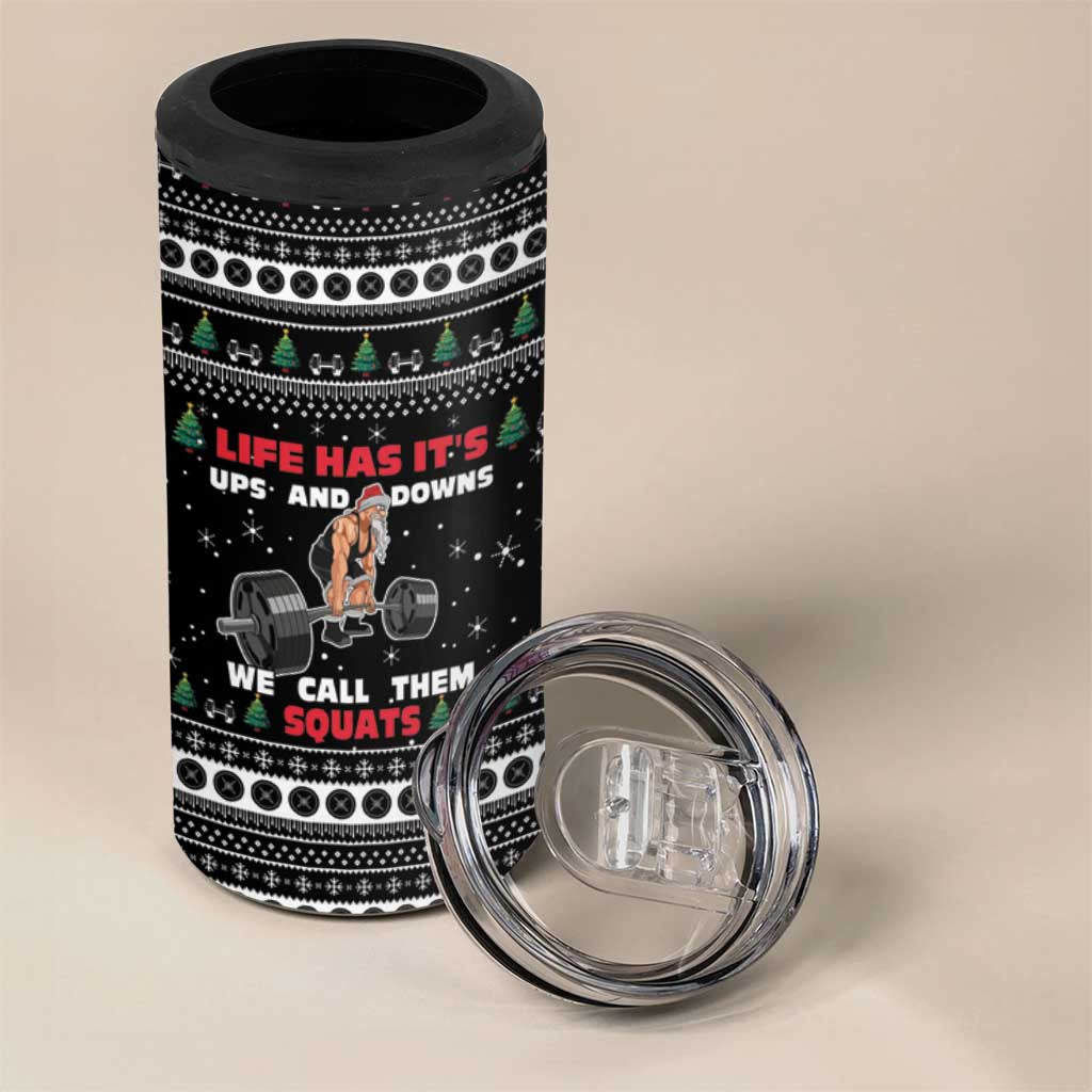Santa Claus Love Gym 4 in 1 Can Cooler Tumbler Christmas Santa Does Weightlifting DT04 - Wonder Print Shop