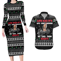 Santa Claus Love Gym Couples Matching Long Sleeve Bodycon Dress and Hawaiian Shirt Christmas Santa Does Weightlifting DT04 - Wonder Print Shop