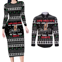 Santa Claus Love Gym Couples Matching Long Sleeve Bodycon Dress and Long Sleeve Button Shirt Christmas Santa Does Weightlifting DT04 - Wonder Print Shop