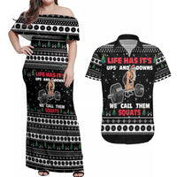 Santa Claus Love Gym Couples Matching Off Shoulder Maxi Dress and Hawaiian Shirt Christmas Santa Does Weightlifting DT04 - Wonder Print Shop