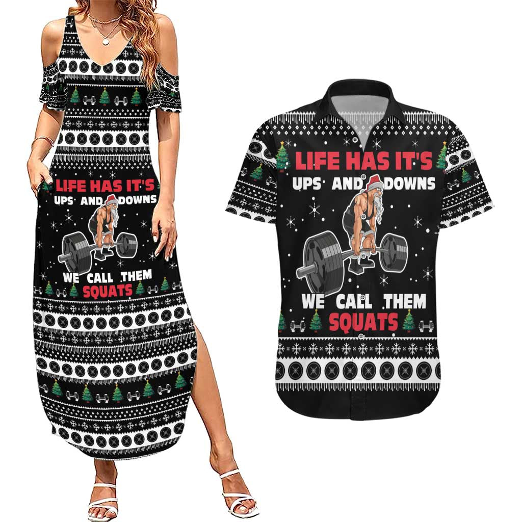 Santa Claus Love Gym Couples Matching Summer Maxi Dress and Hawaiian Shirt Christmas Santa Does Weightlifting DT04 - Wonder Print Shop
