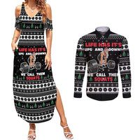 Santa Claus Love Gym Couples Matching Summer Maxi Dress and Long Sleeve Button Shirt Christmas Santa Does Weightlifting DT04 - Wonder Print Shop