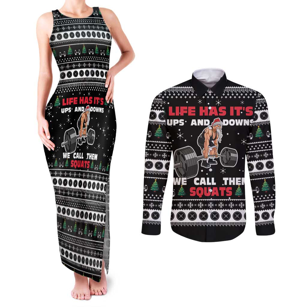 Santa Claus Love Gym Couples Matching Tank Maxi Dress and Long Sleeve Button Shirt Christmas Santa Does Weightlifting DT04 - Wonder Print Shop