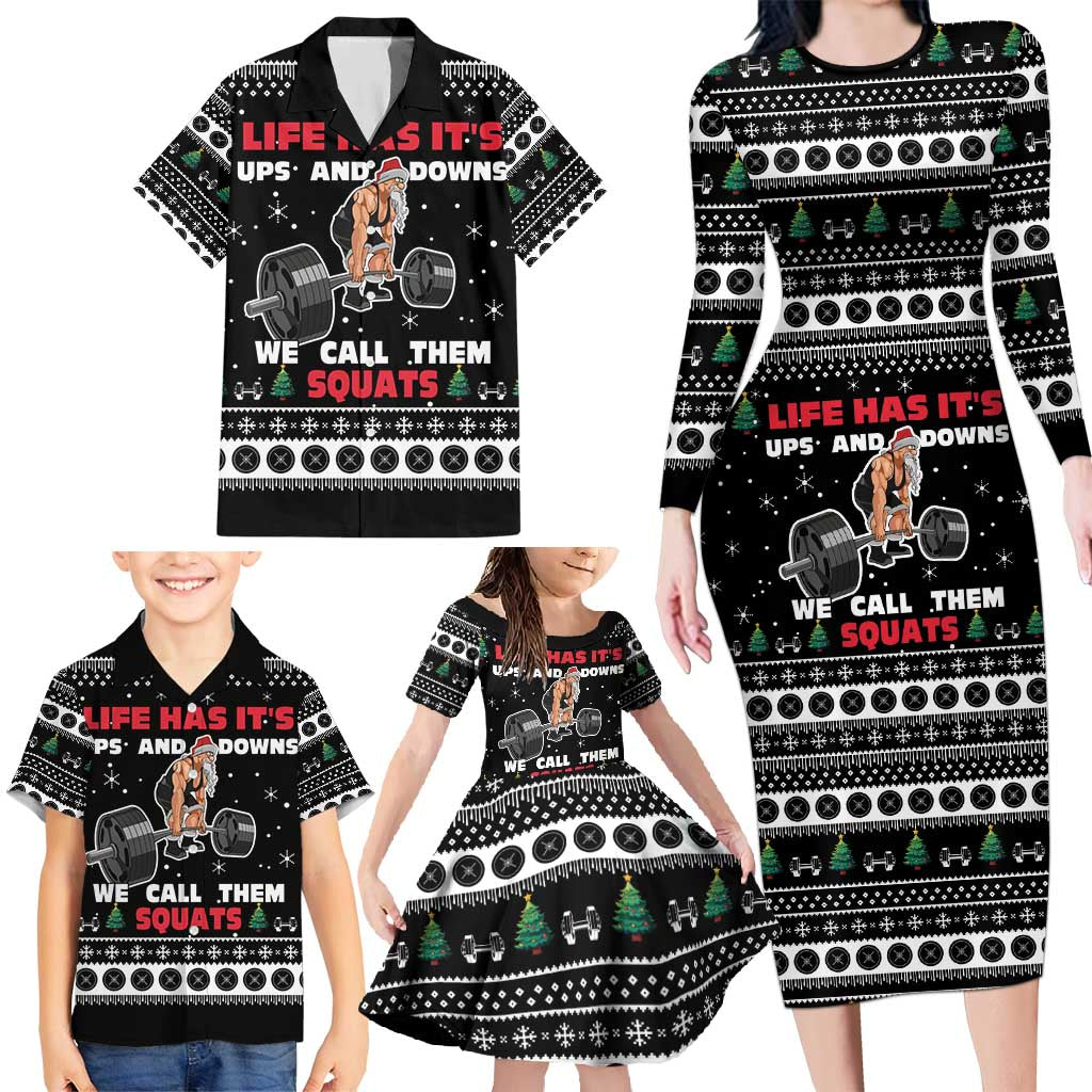 Santa Claus Love Gym Family Matching Long Sleeve Bodycon Dress and Hawaiian Shirt Christmas Santa Does Weightlifting DT04 - Wonder Print Shop