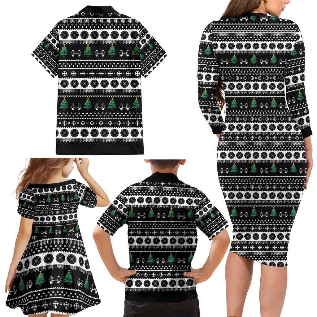 Santa Claus Love Gym Family Matching Long Sleeve Bodycon Dress and Hawaiian Shirt Christmas Santa Does Weightlifting DT04 - Wonder Print Shop