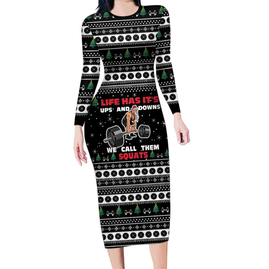 Santa Claus Love Gym Family Matching Long Sleeve Bodycon Dress and Hawaiian Shirt Christmas Santa Does Weightlifting DT04 - Wonder Print Shop