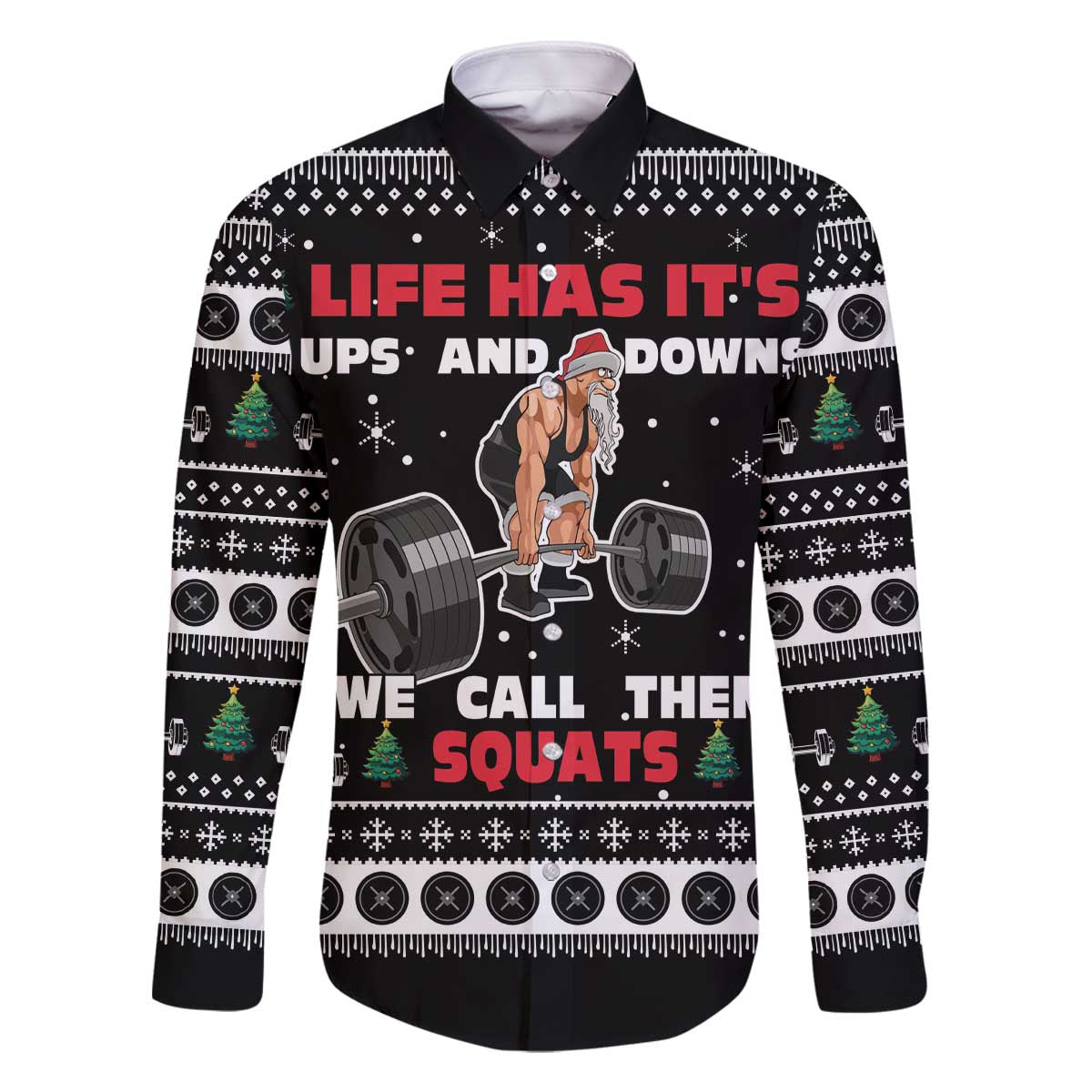 Santa Claus Love Gym Family Matching Off The Shoulder Long Sleeve Dress and Hawaiian Shirt Christmas Santa Does Weightlifting DT04 - Wonder Print Shop