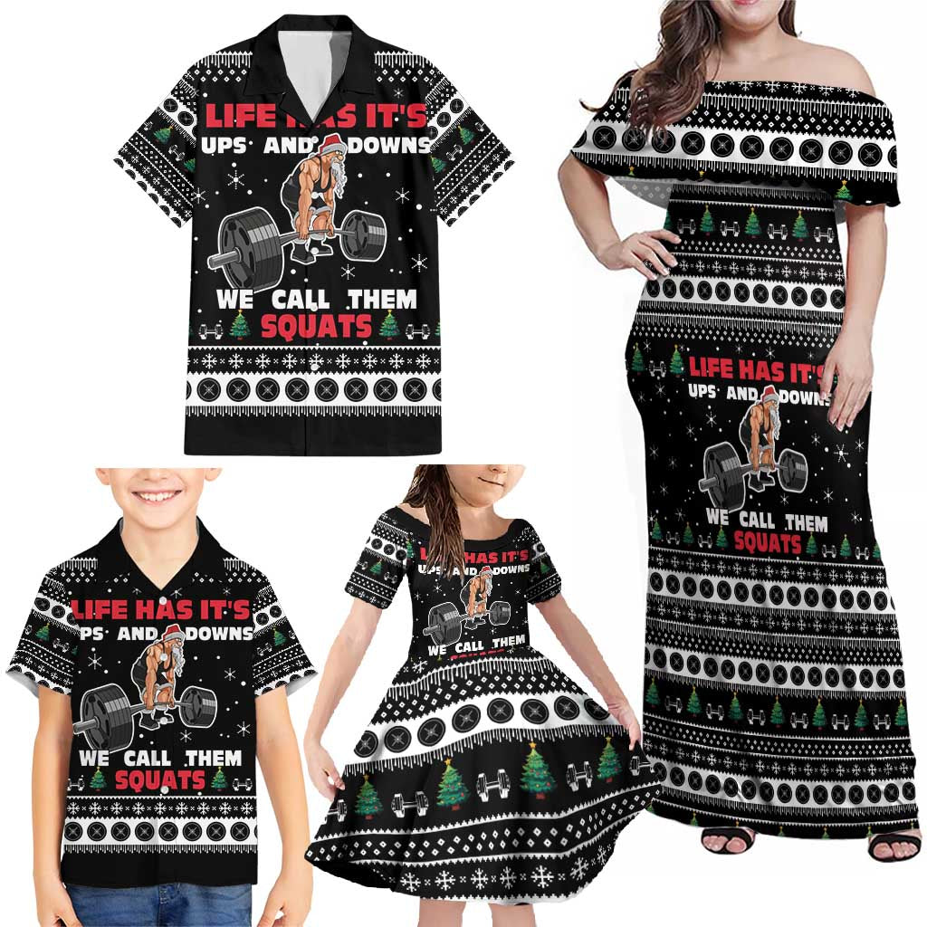 Santa Claus Love Gym Family Matching Off Shoulder Maxi Dress and Hawaiian Shirt Christmas Santa Does Weightlifting DT04 - Wonder Print Shop
